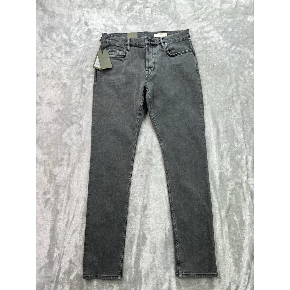 New All Saints Jeans Mens Size 30x32 Rex Overdye Button Fly Slate Grey Grunge